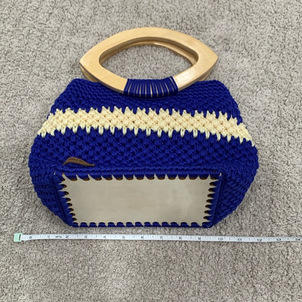 Handmade blue crochet satchel purse - Picture 3 of 7
